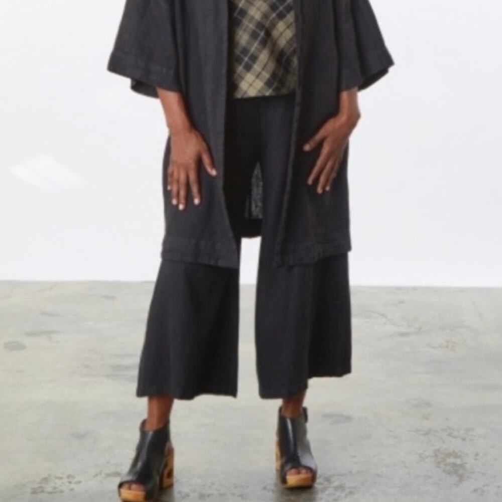 Brynn Walker Cropped High-Rise Wide-Leg Tencel Flood Pants Black size Medium